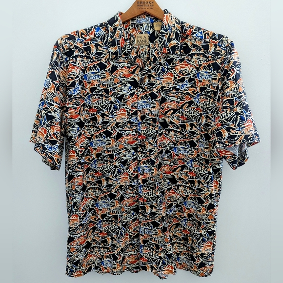 NEW Pure Silk Fish Pattern Hawaiian Shirt JOS A. BANK MEN'S M Wick Batik Style - Picture 3 of 13